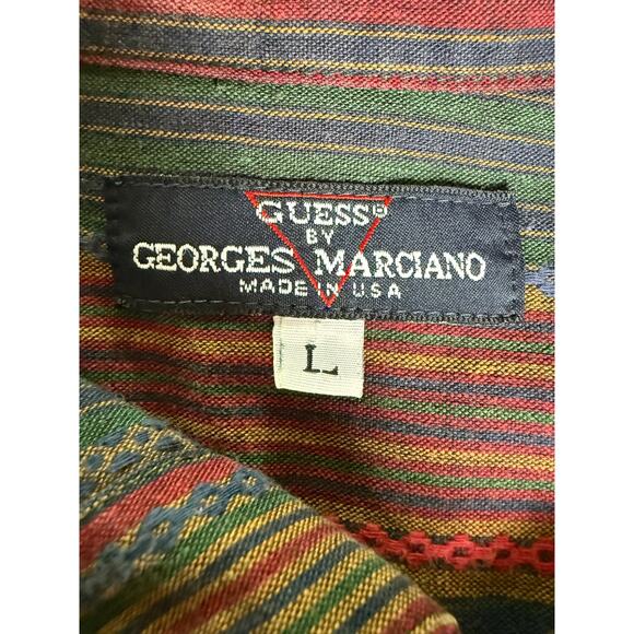 Vintage Guess Georges Marciano 90s Stripe Button Up Shirt Mens Large Made in USA - Picture 5 of 9